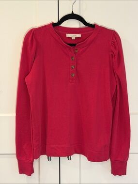 LOFT Raspberry Henley Long Sleeve Button Pullover